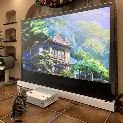 คุณภาพ 100" 120" พื้นไฟฟ้าสูงขึ้น 4K ALR สีเทาจอฉายกระจกกระจกดึงขึ้นจอฉายกระจก UST โรงงาน